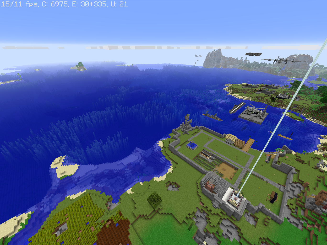 A view of Spawn Town, with zer0's fleet, and Nova's mountians in the background.